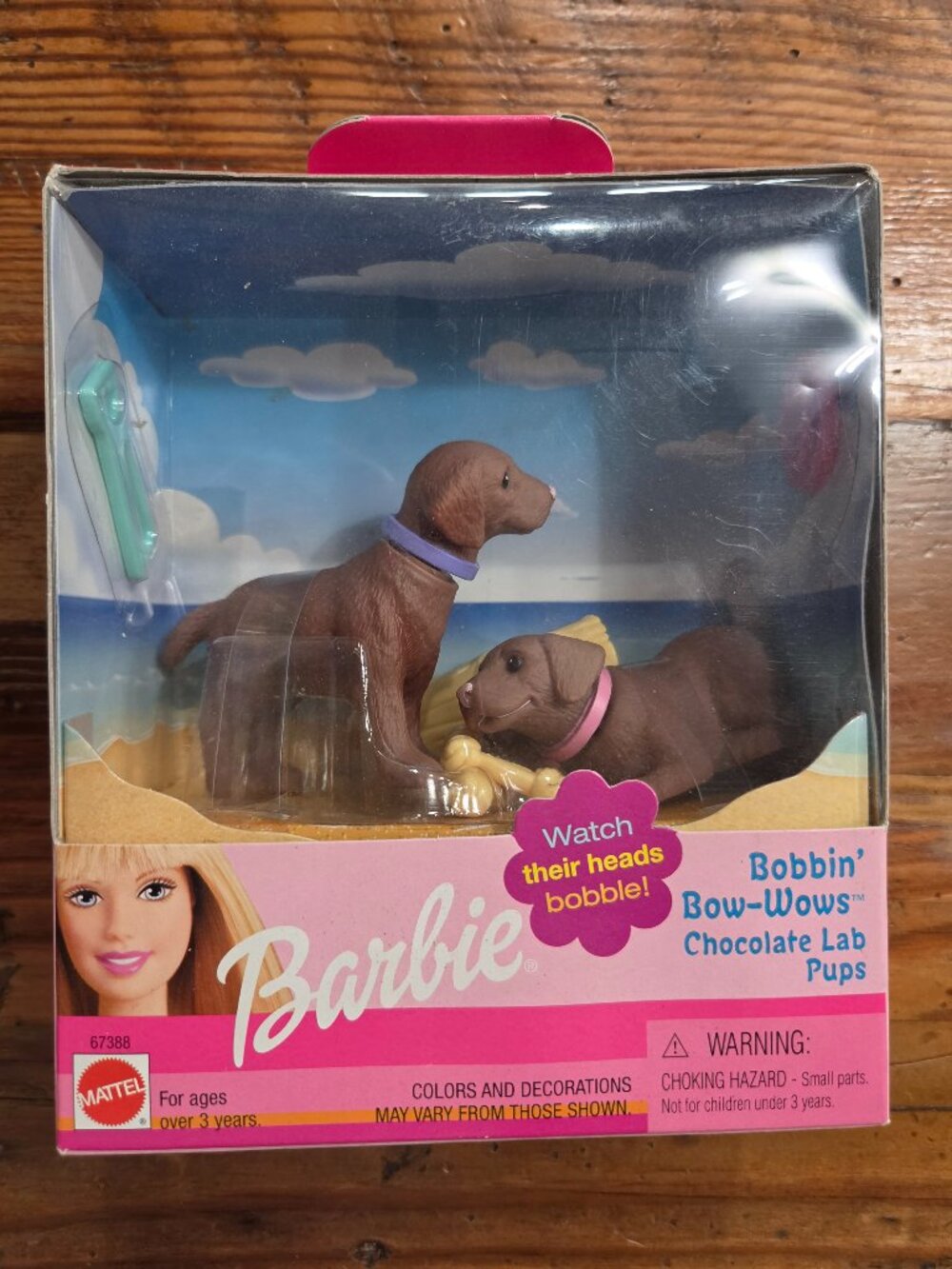 Mattel Barbie Bobbin' Bow-Wows Chocolate Lab Pups #67388 Bobble Heads New Sealed